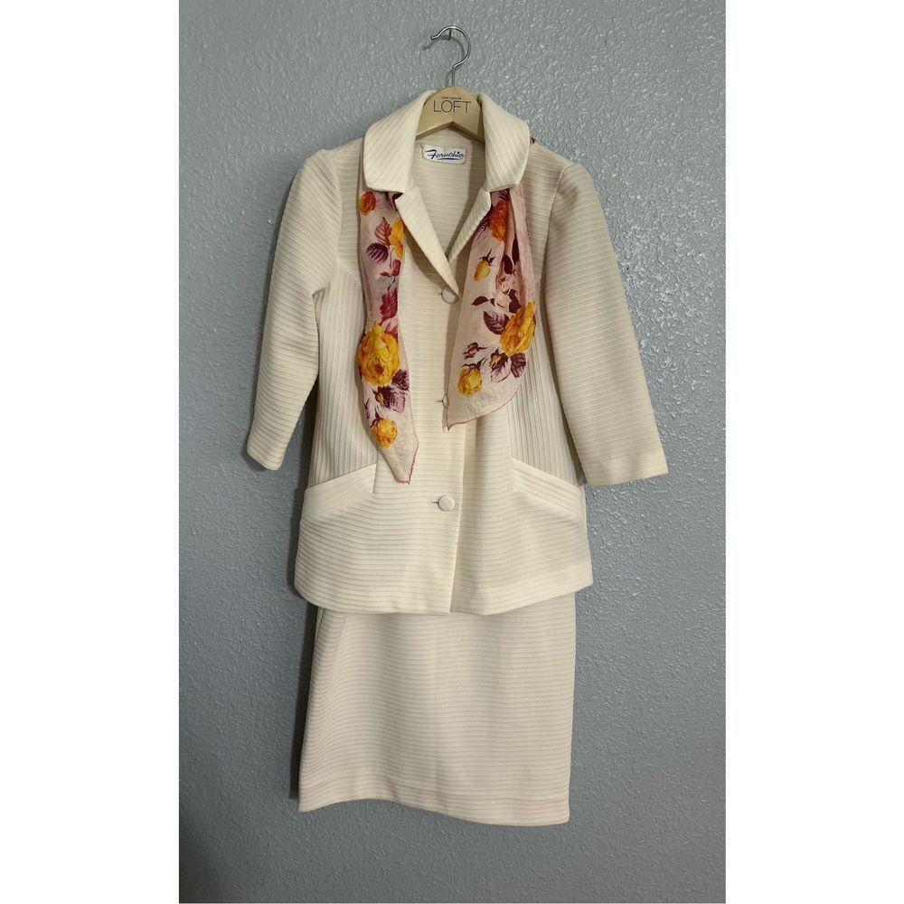 True vintage Suit 2 piece & silk scarf. Coat long covers bottom. Jacket nice poc